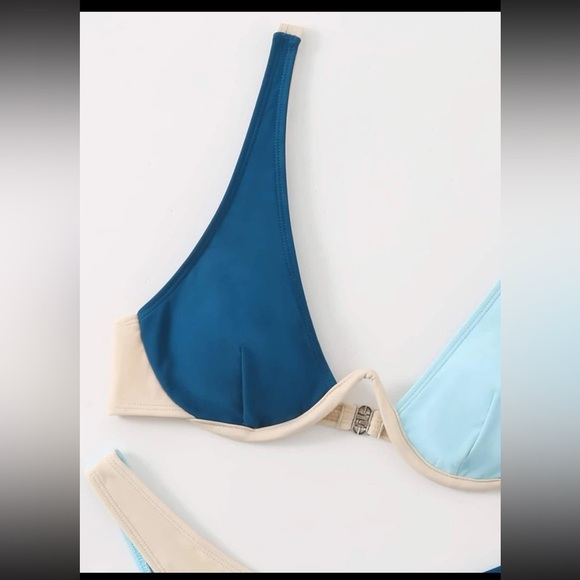 Small color block underwire High Cut bikini swimsuit TOP - Picture 5 of 7